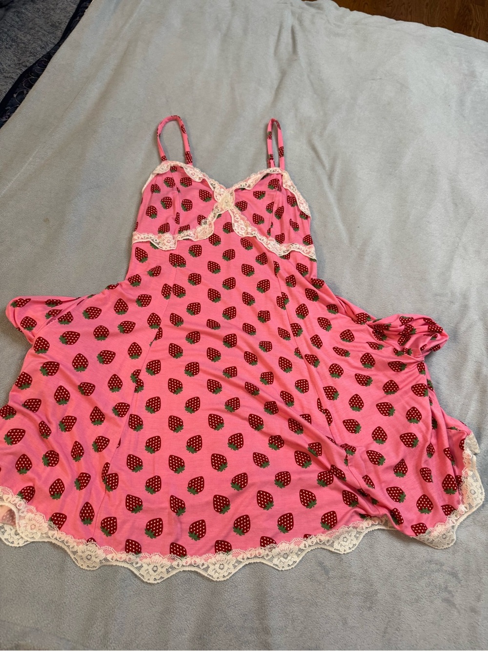 Hot Topic Pink Strawberry Lace Trim Slip Dress